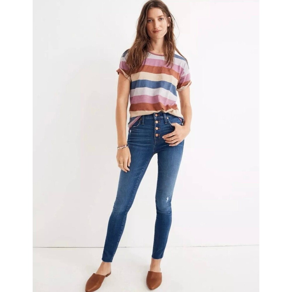 Madewell 10" High Rise Medium Wash Distressed Button Fly Skinny Denim Jeans 28